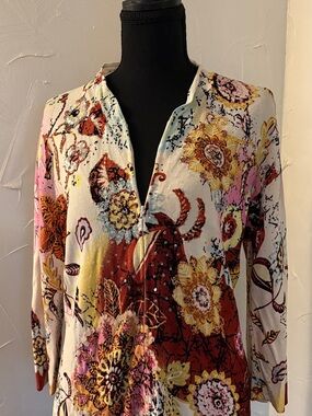 Alberto Makali Cream Top with Multicolor Speckle Print